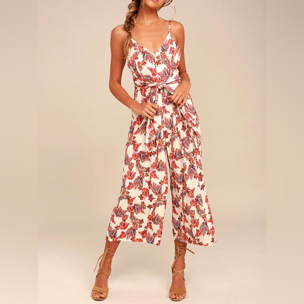 Free People Hot Tropics Cream Print Midi Jumpsuit